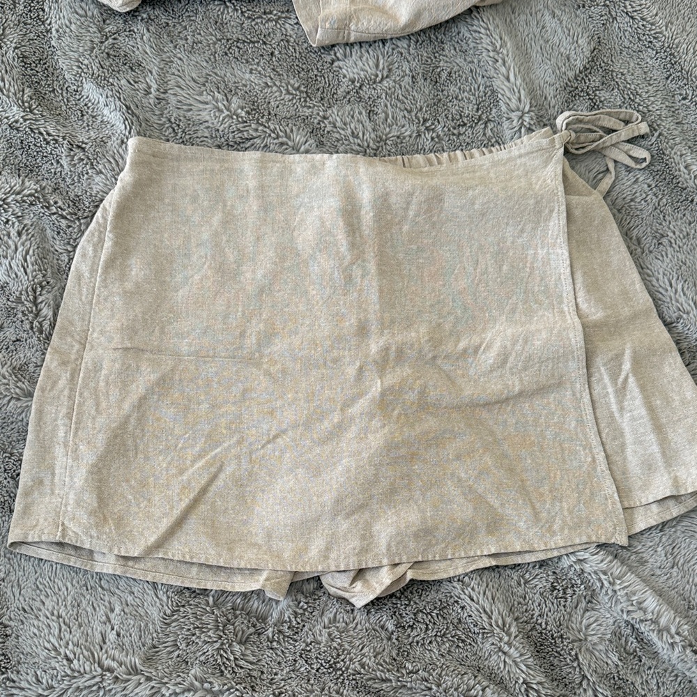 High waisted faux wrap linen blend mini skirt